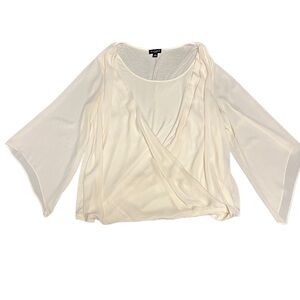 I.N. Studio Ivory Surplice Wrap Blouse – 1X – Butterfly/Bell‎ Sleeves Minimalist
